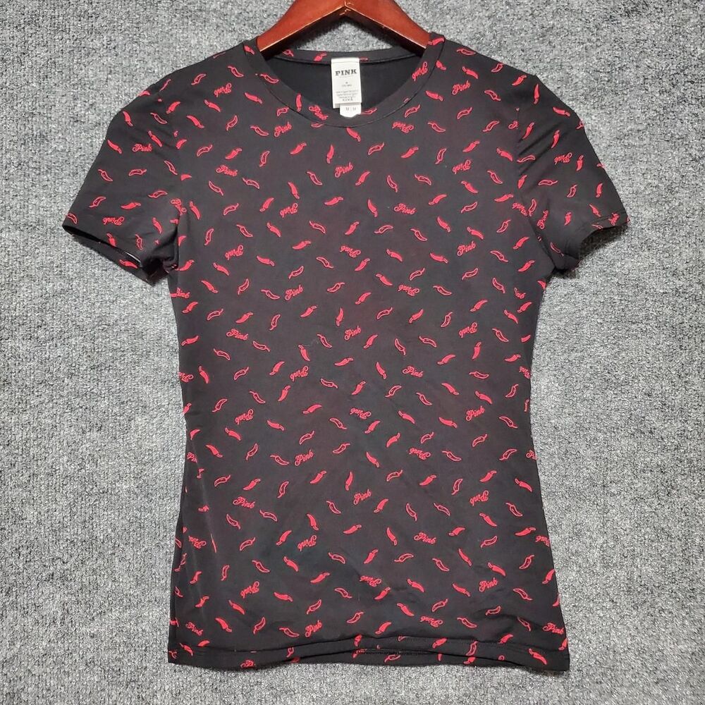 Victoria-s-secret Women's Black and Red T-shirt